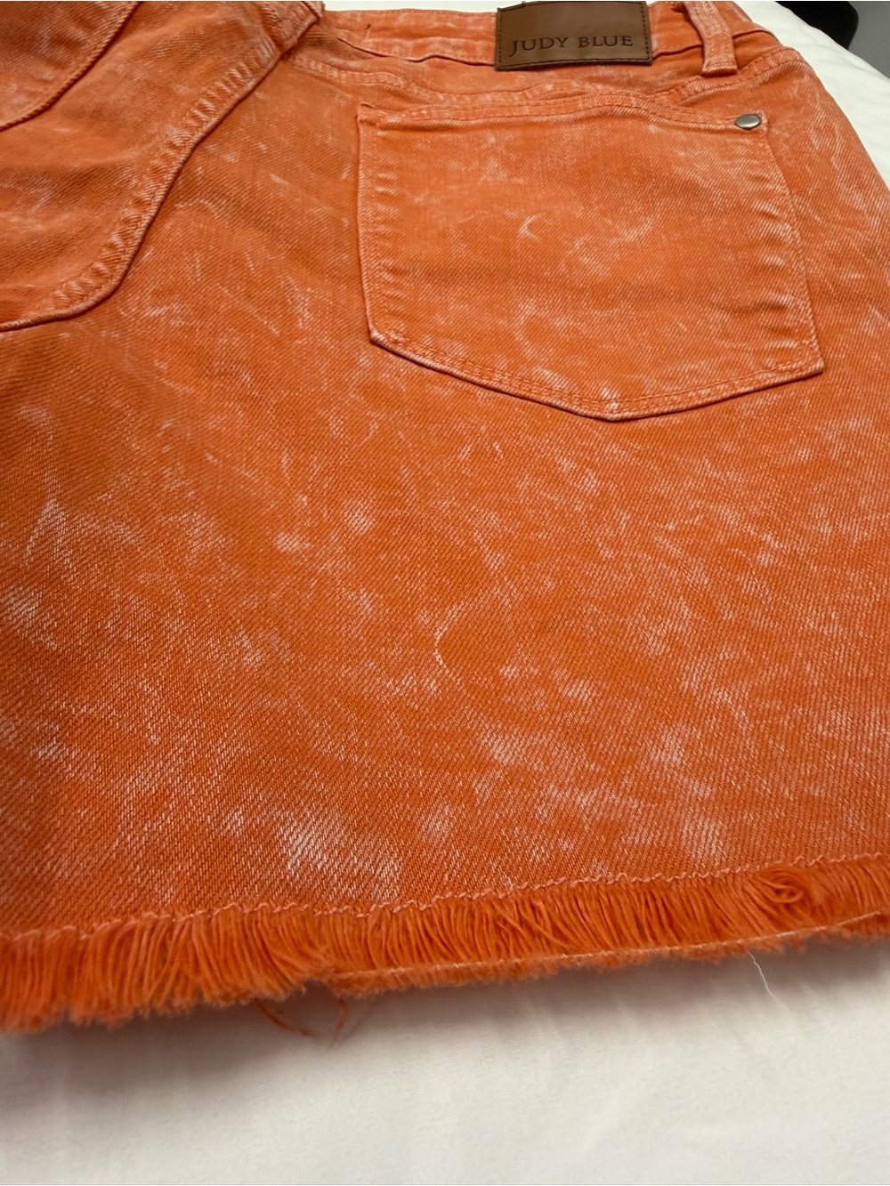 Judy Blue Orange Acid-Wash Frayed Hem Denim Shorts - Picture 5 of 14